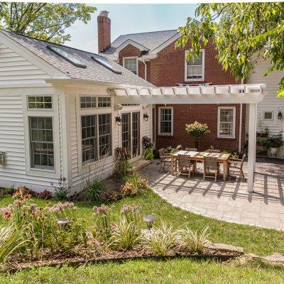 Exterior of addition with skylights, new patio Wilcox Architecture