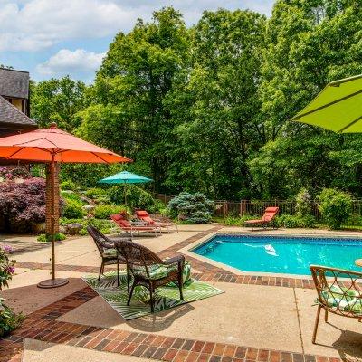 pool patio with brick details