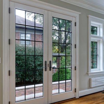 French doors to brick patio   