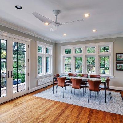 West wing second-floor addition dining area, leaded glass windows    